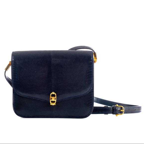 *RARE* Vintage Celine box bag in navy reptile skin